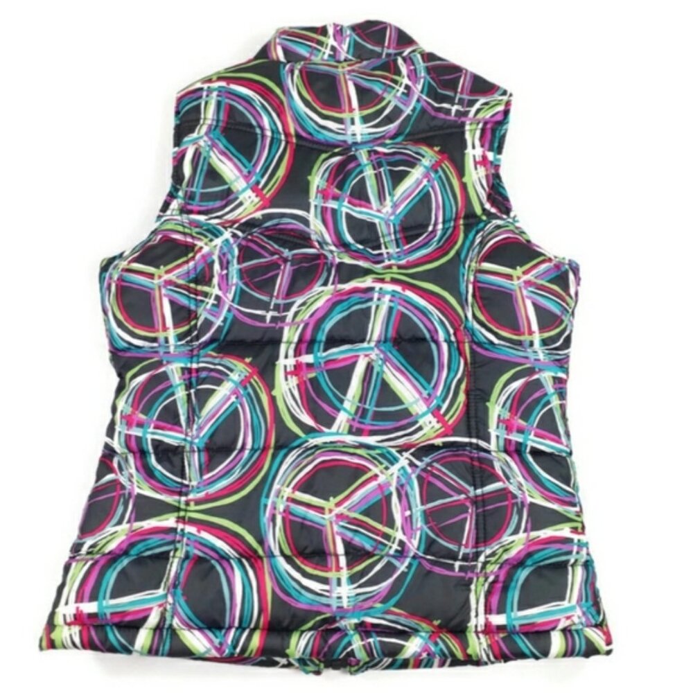 Old Navy Gray Multicolor Peace Sign Zip Up Fleece Lined Puffer Vest Girls XL/14 - Picture 7 of 10